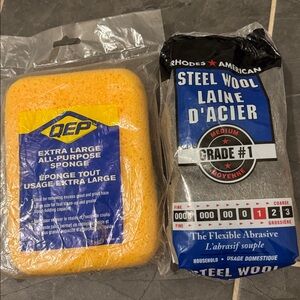 QEP Yellow Cleaning Sponge & Steel Wool Pack
